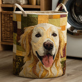 Pehmustettu kori hymyilevällä Golden Retrieverilla