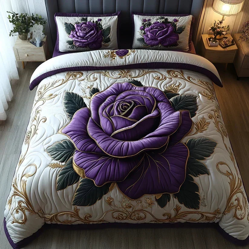 Pehmustettu Vuodevaatesetti 3 Osaa – Violetti Rose