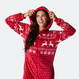 Punainen joulu-onesie naisille