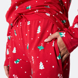 Punainen joulukoriste-joulupyjama naisille