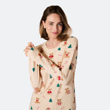 Beige nalle-joulupyjama naisille