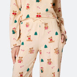 Beige nalle-joulupyjama naisille