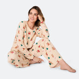 Beige nalle-joulupyjama naisille