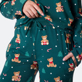 Vihreä nalle-joulupyjama naisille