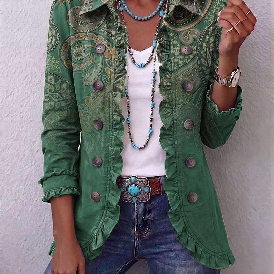 Teodora | Vihreä Kashmir-takki Volanteilla