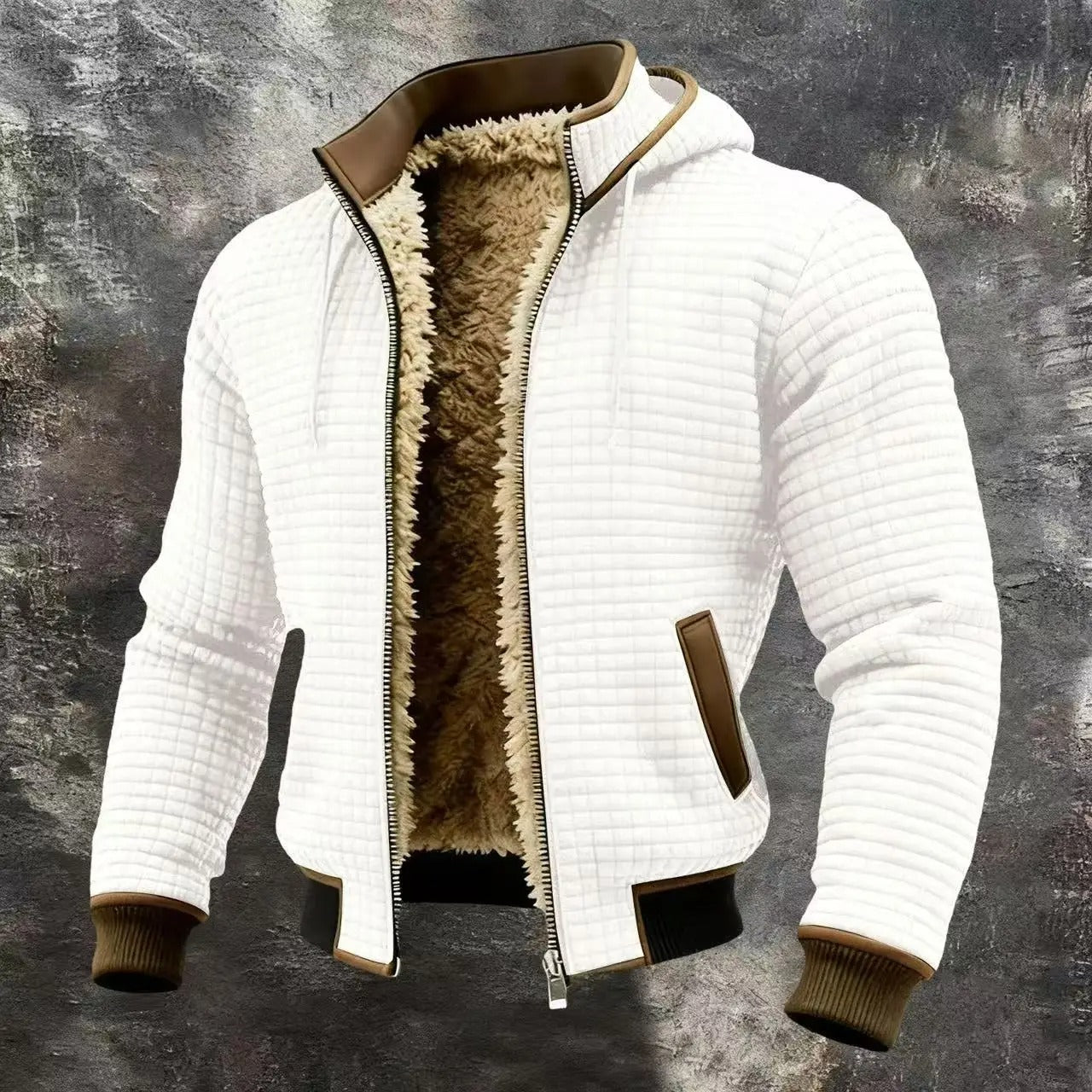 Lukas™ | Lämmin vohvelikankainen bomber-takki hupulla