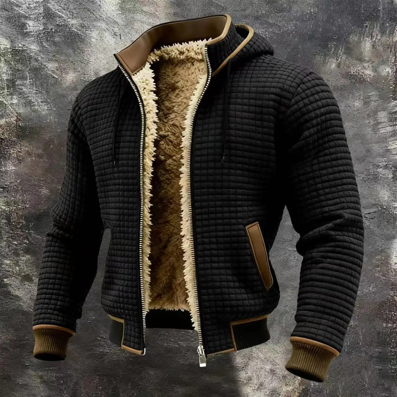 Lukas™ | Lämmin vohvelikankainen bomber-takki hupulla