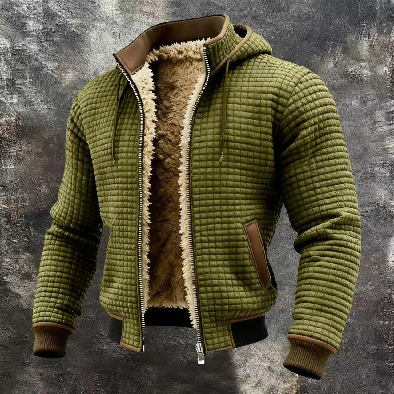 Lukas™ | Lämmin vohvelikankainen bomber-takki hupulla