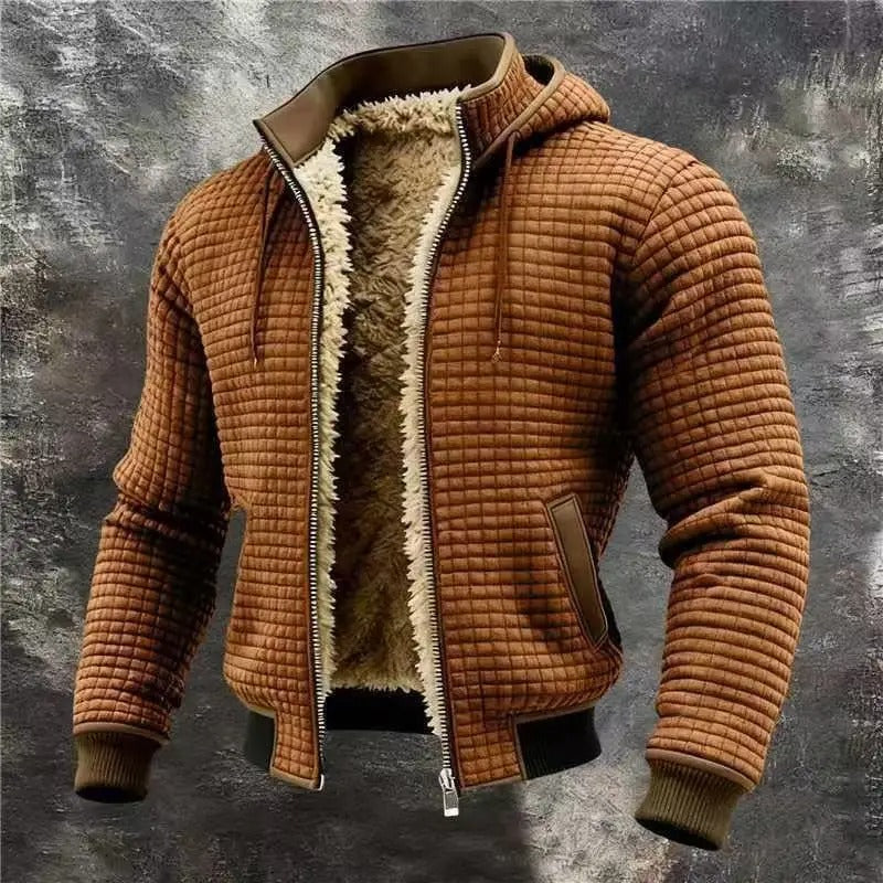 Lukas™ | Lämmin vohvelikankainen bomber-takki hupulla